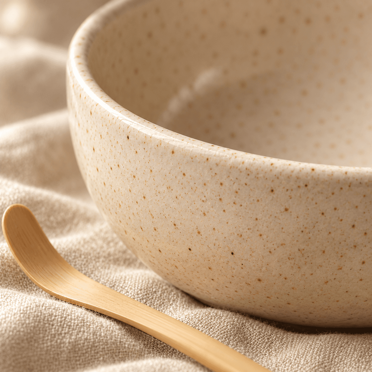 Détail de l’émail ivoire moucheté du bol à matcha Chawan Ivoire