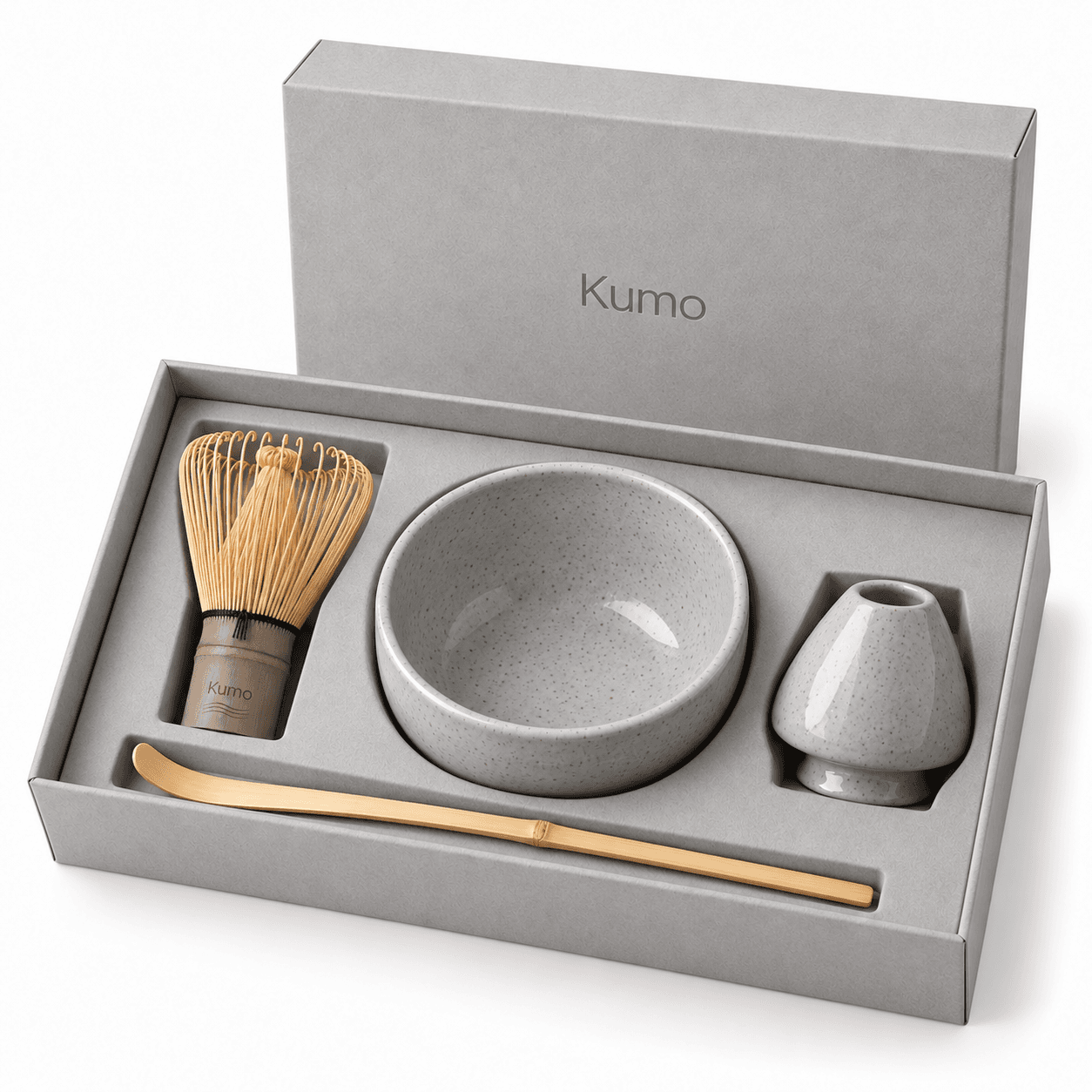 Coffret matcha Brume : fouet en bambou, bol chawan, repose-fouet et cuillère