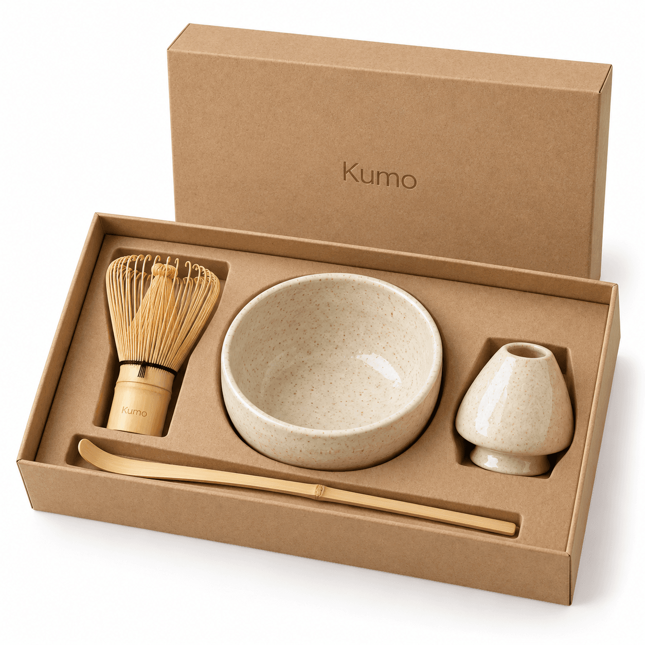 Coffret matcha Naturel : fouet en bambou, bol chawan, repose-fouet et cuillère