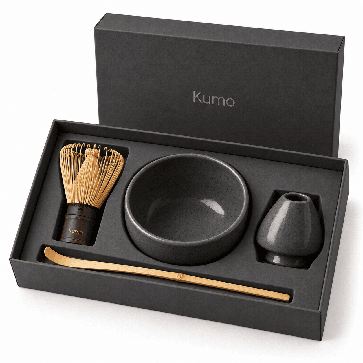Coffret matcha Nocturne : fouet en bambou, bol chawan, repose-fouet et cuillère